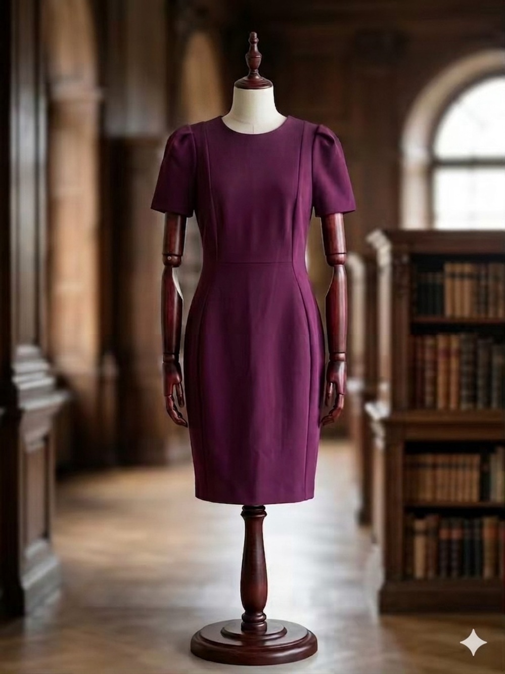 Elegant Plum Sheath Dress - Short Sleeve